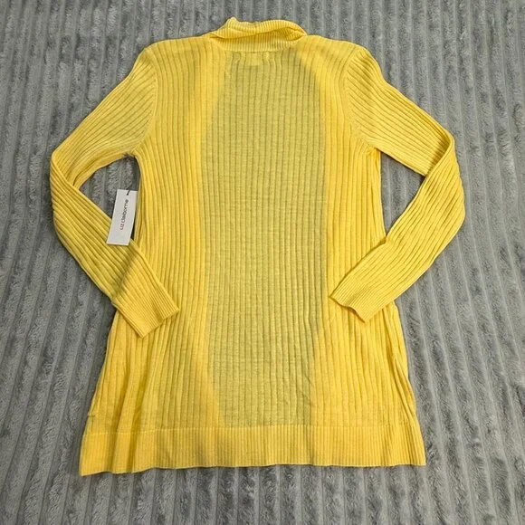 Liz Claiborne Cardigan Sweater Womens XL Yellow Open Front Ribbed Knit Pockets - Picture 6 of 9